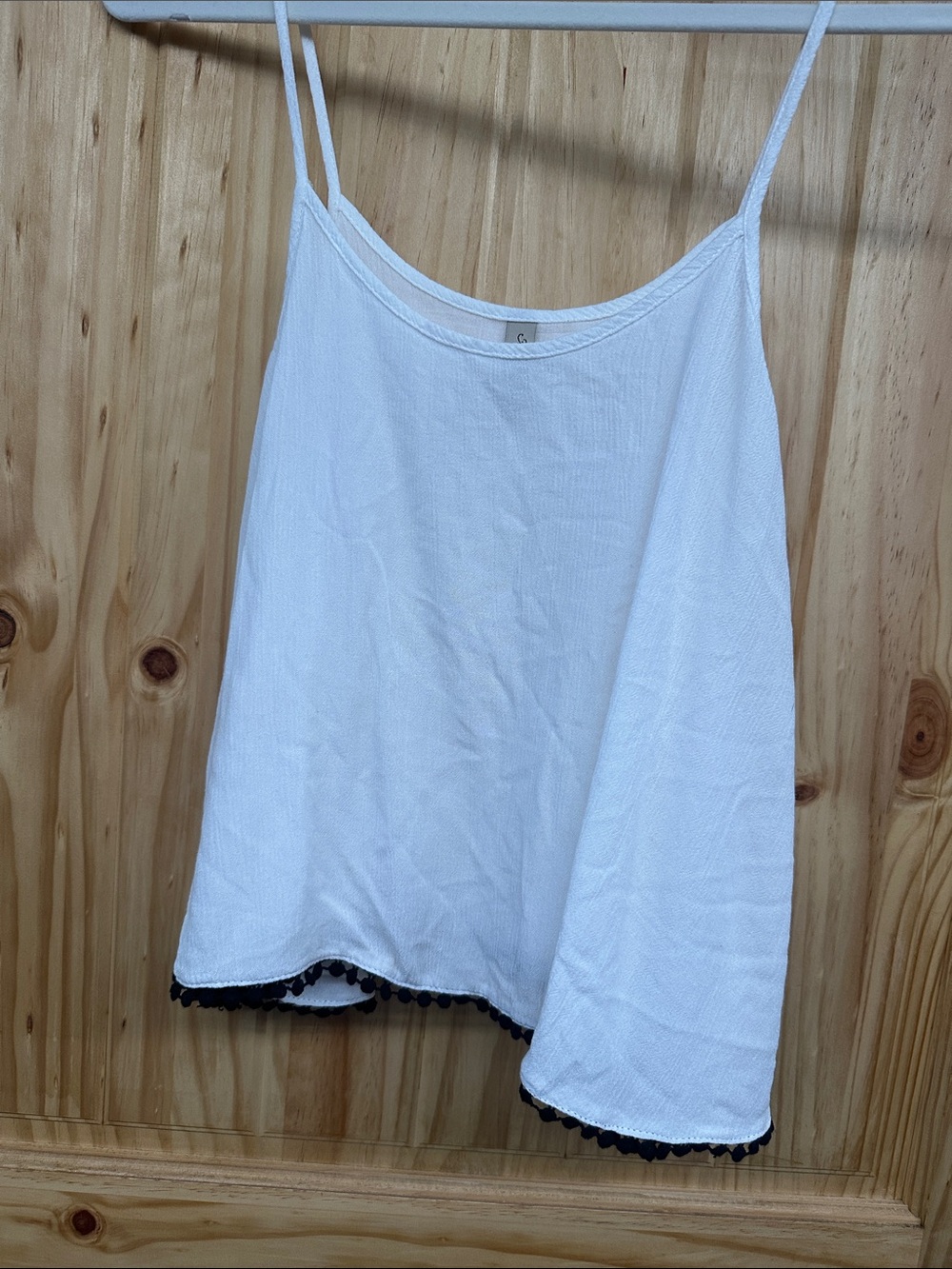 White Pom-Trim Spaghetti Strap Tank Top - Unbranded